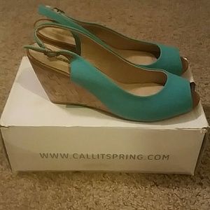 Call it spring peep toe slingback wedges turquoise
